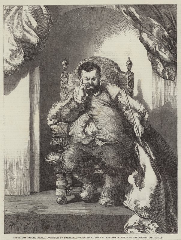 Senor Don Sancho Panza, Governor of Barataria, Exhibition of the British Institution by John Gilbert