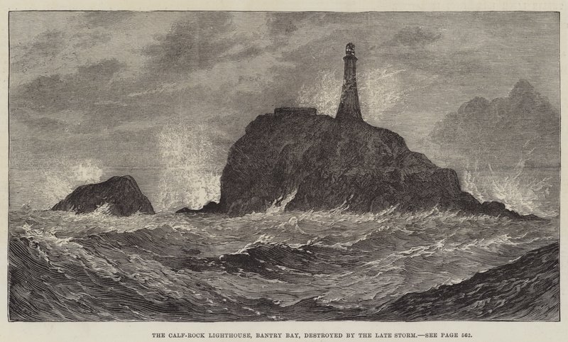 The Calf-Rock Lighthouse, Bantry Bay, Destroyed by the Late Storm by John Gilbert