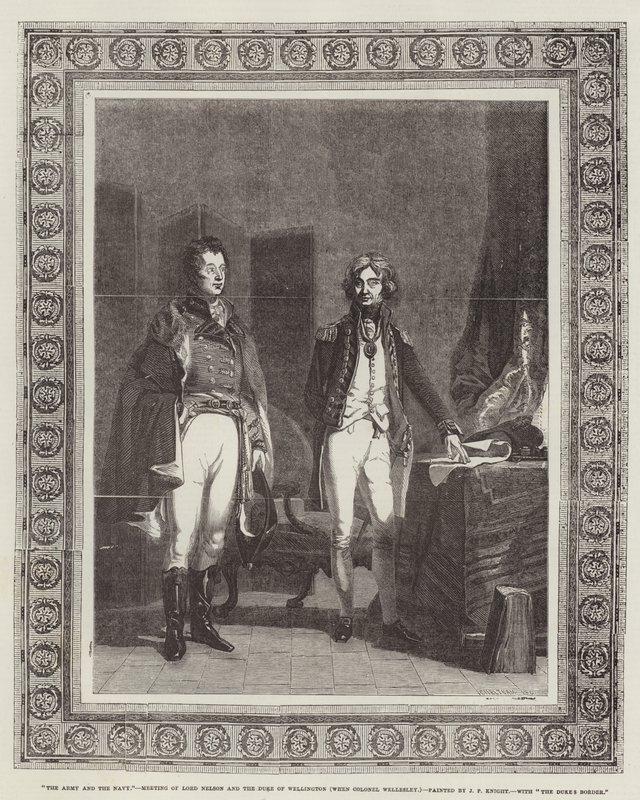 The Army and the Navy, Meeting of Lord Nelson and the Duke of Wellington (when Colonel Wellesley) by John Prescott Knight
