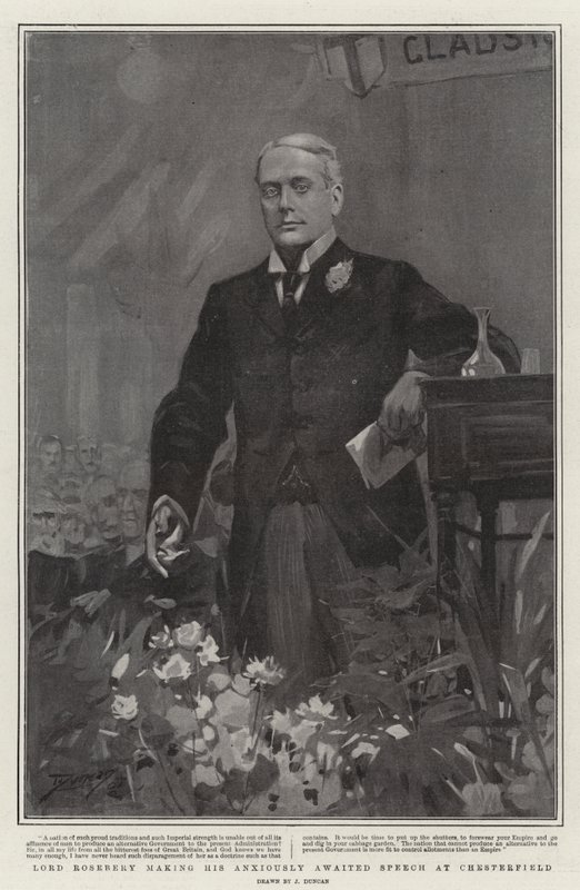 Lord Rosebery making his anxiously awaited Speech at Chesterfield by after John Duncan