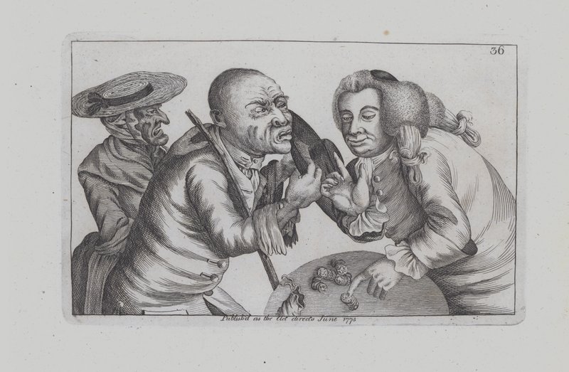 Bankrupt Toby and wife Doxy begging for cheese and ale in a tavern (engraving) by John  Collier