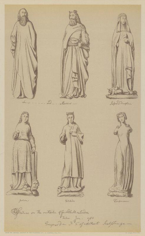 Statues on the outside of Guildhall, City of London by John (after) Carter