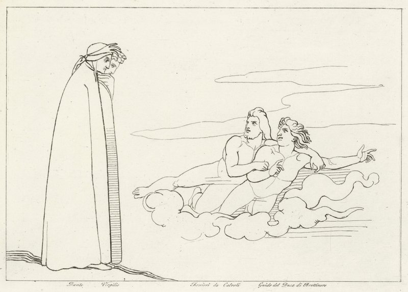 A Conversation with Guido Di Brettinoro, Purgatory, Canto 14 by John (after) Flaxman