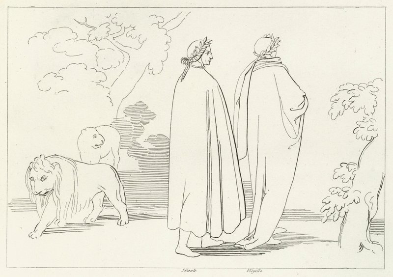 Entering the Dark Wood, Inferno, Canto 1 by John (after) Flaxman