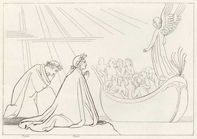 The Bark of Purgatory, Purgatory, Canto 2 by John (after) Flaxman
