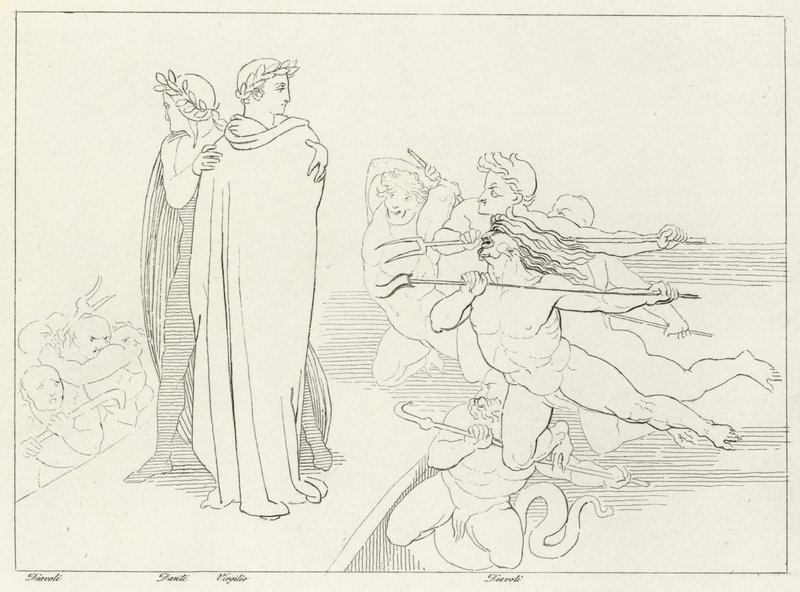 The Bridge, Inferno, Canto 21 by John (after) Flaxman