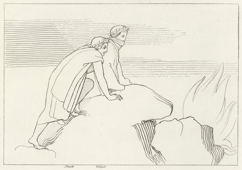 The Flaming Gulf, Inferno, Canto 26 by John (after) Flaxman