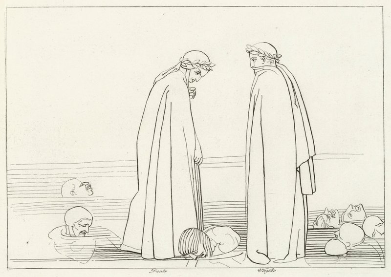 The Frozen Lake, Inferno, Canto 32 by John (after) Flaxman