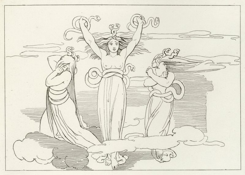 The Furies, Inferno, Canto 9 by John (after) Flaxman