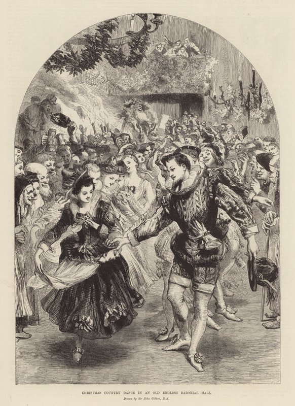 Christmas country dance in an old English baronial hall by John (after) Gilbert