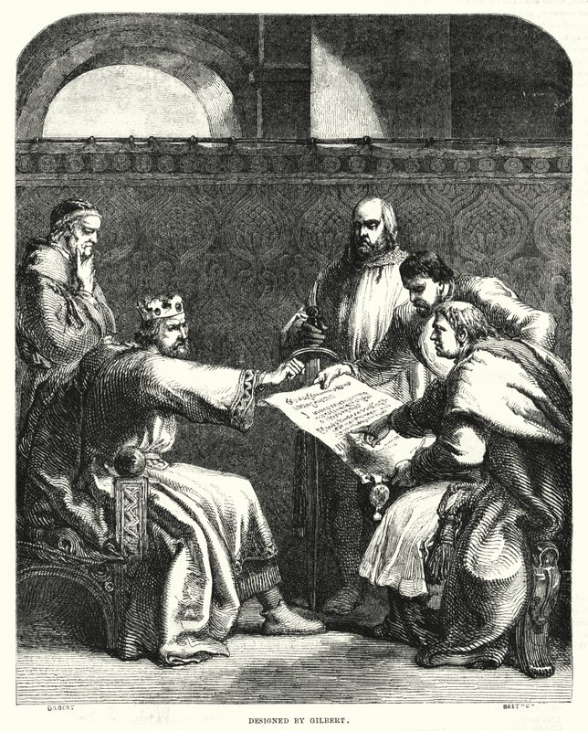 King John refusing to sign the Magna Charta at Oxford, in 1215 by John (after) Gilbert