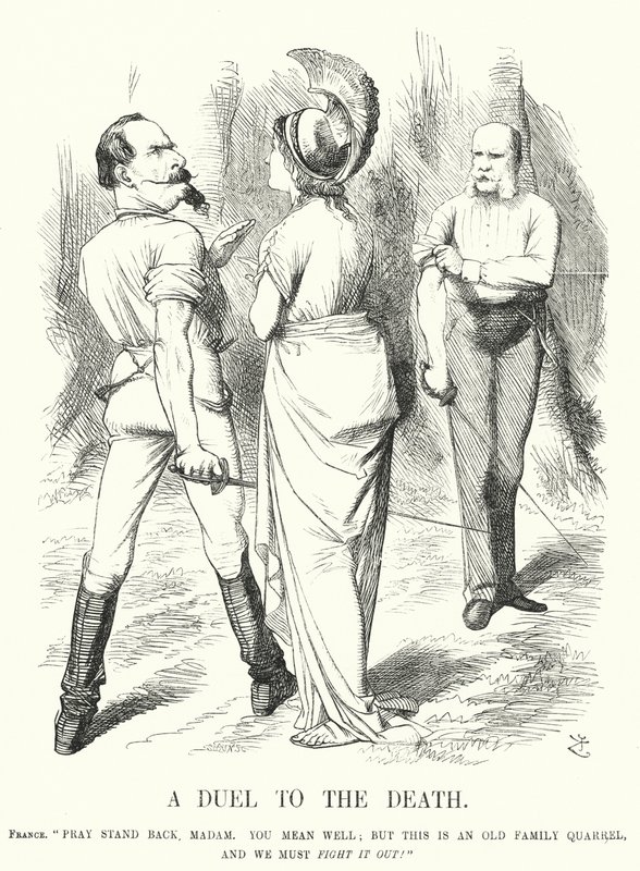A Duel to the Death - the Franco-Prussian War (engraving) by John (after) Tenniel