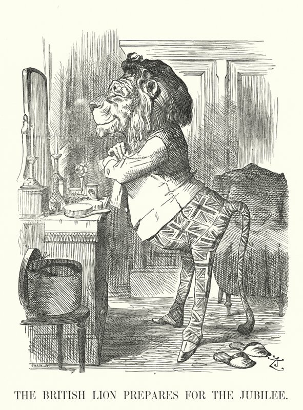 Punch cartoon: The British Lion Prepares for the Jubilee - Queen Victoria