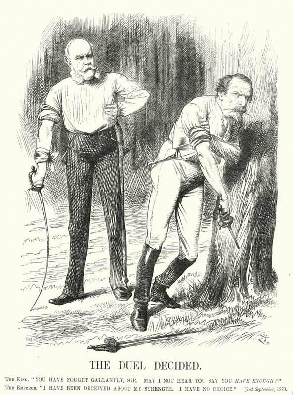 Punch cartoon: The Duel Decided - the defeat of France in the Franco-Prussian War by John (after) Tenniel
