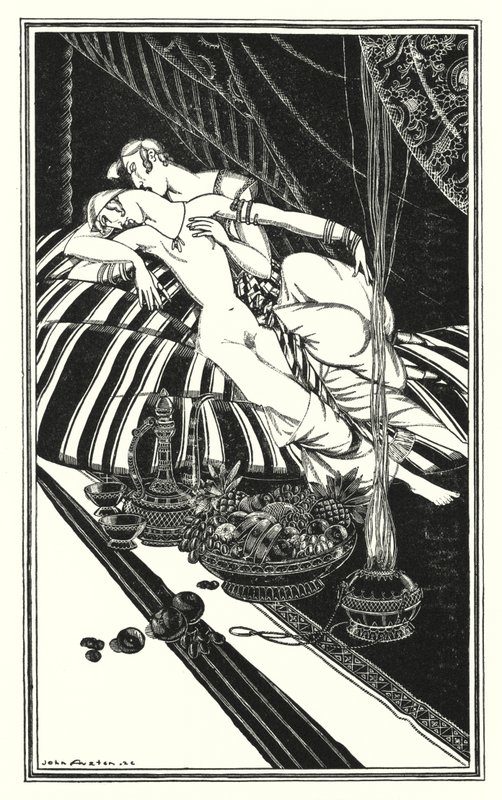 Illustration for Don Juan by Lord Byron: Haidee and Juan were not married, the fault was theirs, not mine by John Austen
