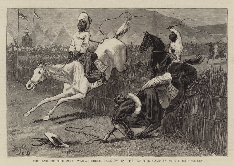 The End of the Zulu War, Hurdle Race by Basutos at the Camp in the Upoko Valley by John Charles Dollman