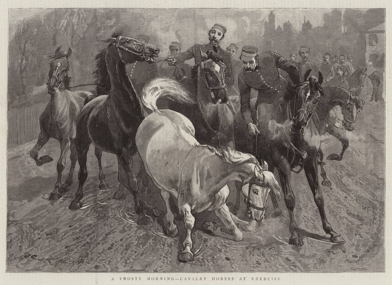 A Frosty Morning, Cavalry Horses at Exercise by John Charlton