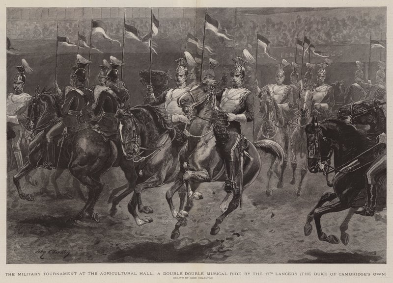The Military Tournament at the Agricultural Hall, A Double Double Musical Ride by the 17th Lancers, the Duke of Cambridge