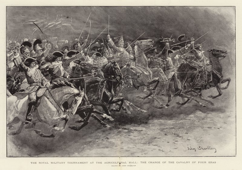 The Royal Military Tournament at the Agricultural Hall, the Charge of the Cavalry of Four Eras by John Charlton