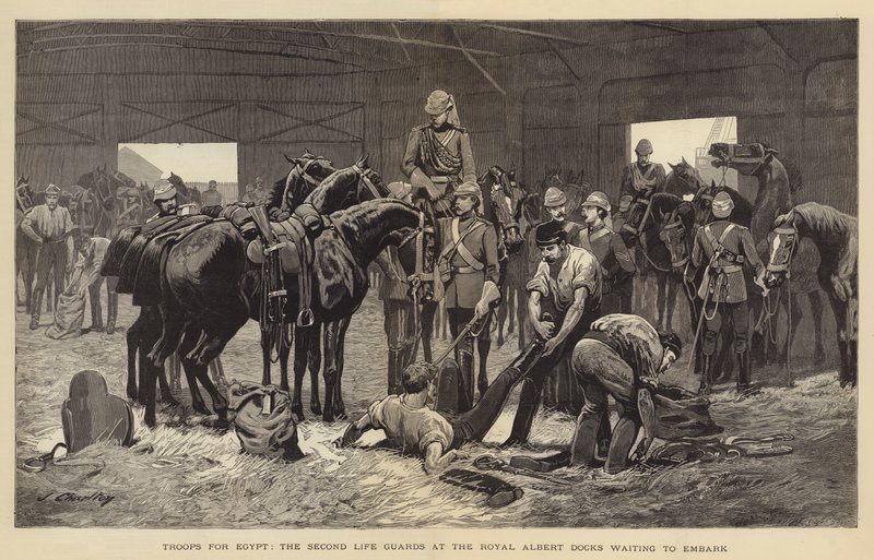 Troops for Egypt, the Second Life Guards at the Royal Albert Docks waiting to Embark by John Charlton