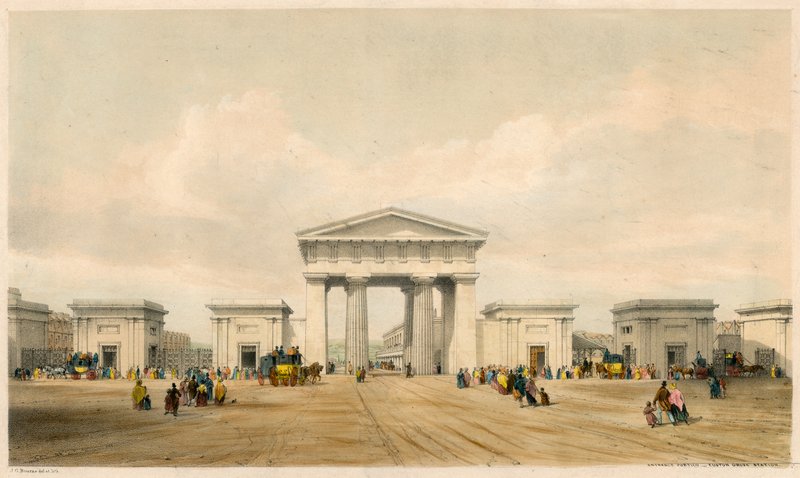 Entrance Portico of Euston Grove Station, London by John Cooke Bourne