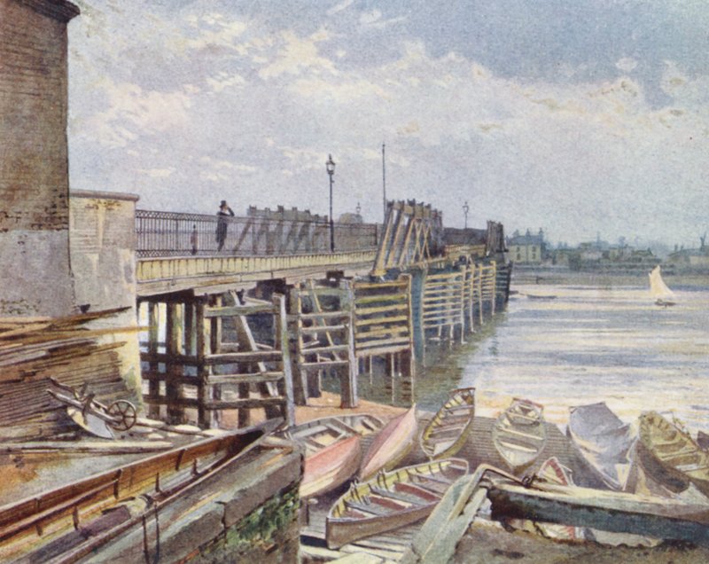 Lost London: Old Battersea Bridge, from the North Bank by John Crowther