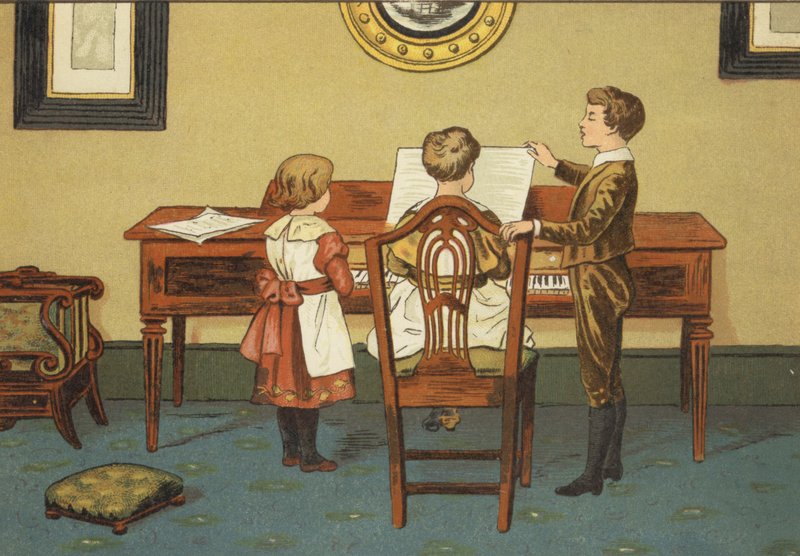 Children Rehearsing at the Piano by John George (after) Sowerby