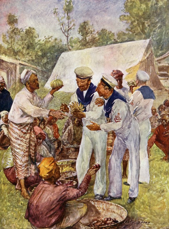 British Jack Tars in a Burmese Market by John Henry Frederick (after) Bacon