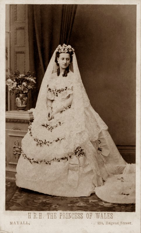 Princess Alexandra of Denmark in her wedding dress for her marriage to the Prince of Wales, the future King Edward VII by John Jabez Edwin Paisley (after) Mayall