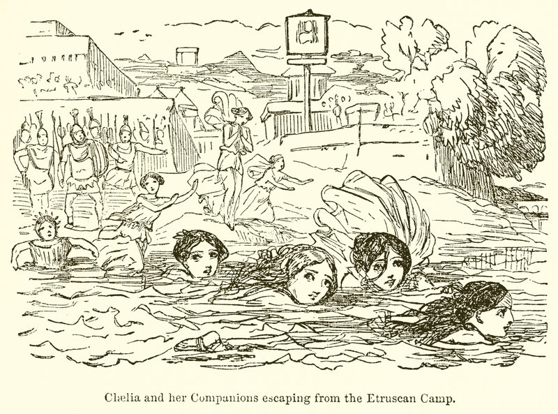 Claelia and her Companions Escaping from the Etruscan Camp by John Leech
