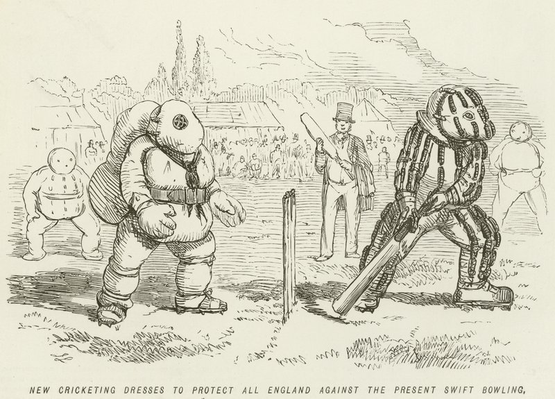 New Cricketing Dresses to Protect All England Against the Present Swift Bowling by John Leech