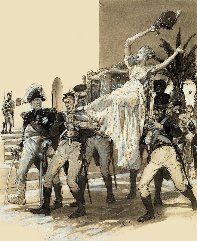 Girl Being Carried by Soldiers by John Millar Watt