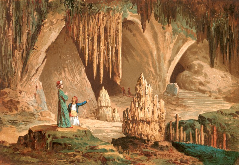 Joseph Pitton de Tournefort visiting the grotto of Antiparos in Greece by Jose Armet Portanell