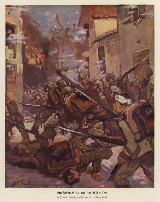 Street Battle in a French Village, World War I by Josef Andreas Sailer