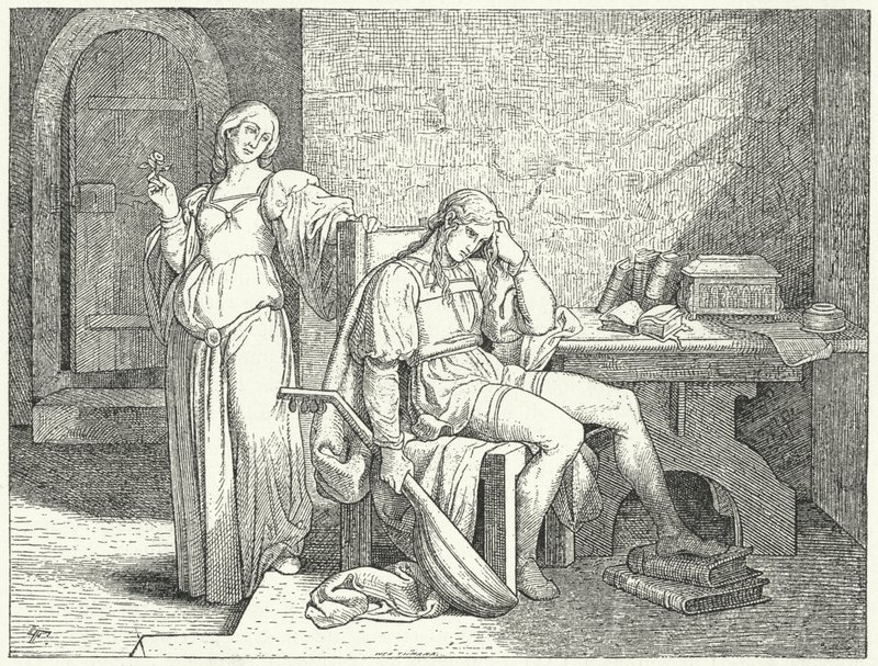 Enzio of Sardinia, illegitimate son of the Holy Roman Emperor Frederick II, in the captivity of the Guelph Lombards by Josef Mathias (after) Trenkwald