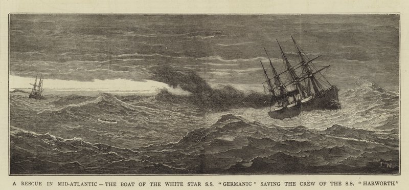 A Rescue in Mid-Atlantic, the Boat of the White Star SS Germanic saving the Crew of the SS Harworth by Joseph Nash