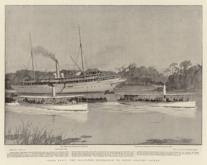 Good Bye!, the Ill-fated Expedition to Benin leaving Sapele by Joseph Nash