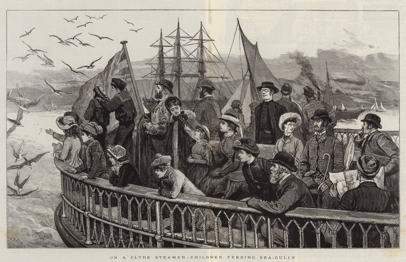 On a Clyde Steamer, Children feeding Sea-Gulls by Joseph Nash
