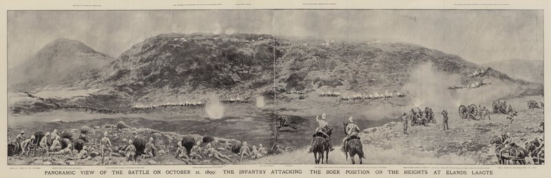 Panoramic View of the Battle on 21 October 1899, the Infantry attacking the Boer Position on the Heights at Elands Laagte by Joseph Nash