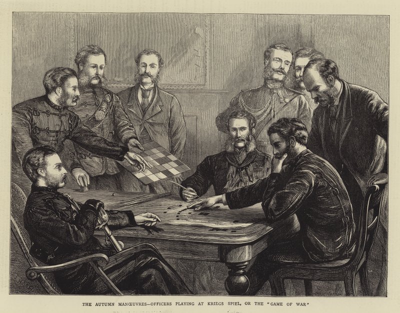 The Autumn Manoeuvres, Officers Playing at Kriegs Spiel, or the Game of War by Joseph Nash