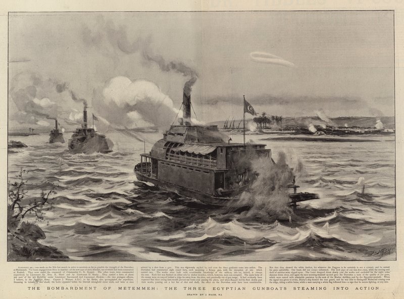 The Bombardment of Metemmeh, the Three Egyptian Gunboats Steaming into Action by Joseph Nash