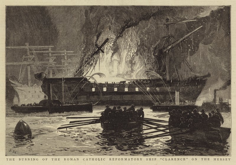 The Burning of the Roman Catholic Reformatory Ship Clarence on the Mersey by Joseph Nash