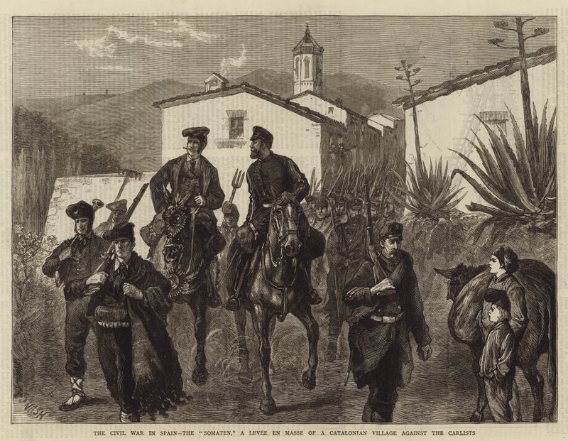 The Civil War in Spain, the Somaten, a Levee en Masse of a Catalonian Village against the Carlists by Joseph Nash