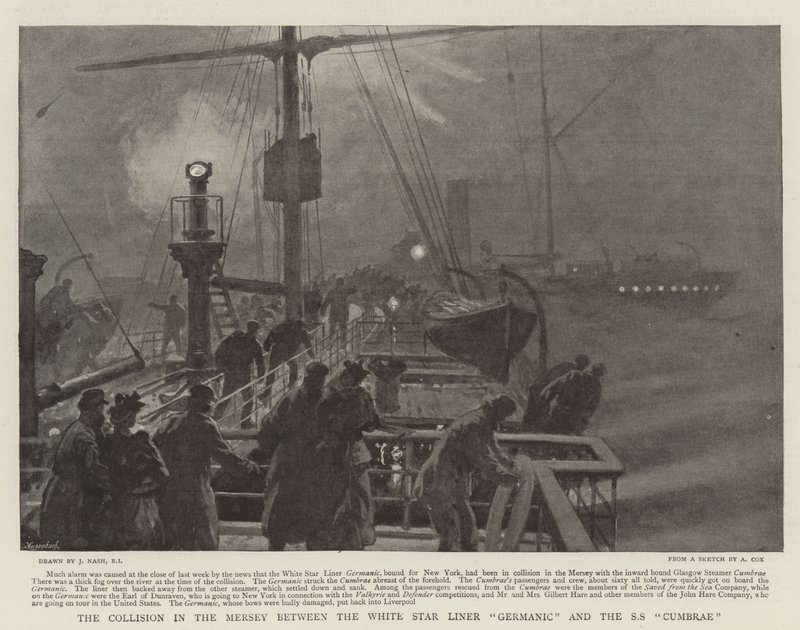The Collision in the Mersey between the White Star Liner Germanic and the SS Cumbrae by Joseph Nash