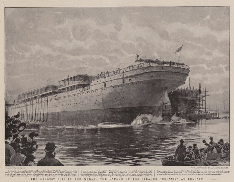 The Largest Ship in the World, the Launch of the Steamer Oceanic at Belfast by Joseph Nash