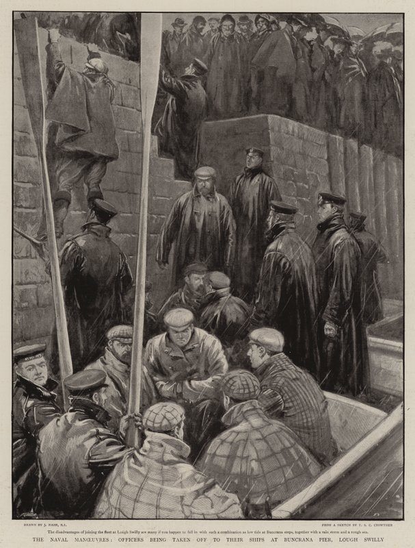 The Naval Manoeuvres, Officers Being Taken Off to Their Ships at Buncrana Pier, Lough Swilly by Joseph Nash