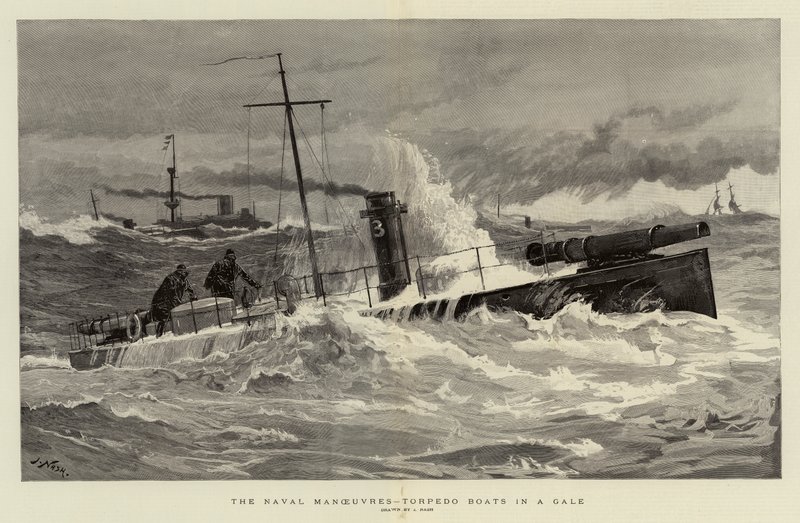 The Naval Manoeuvres, Torpedo Boats in a Gale by Joseph Nash