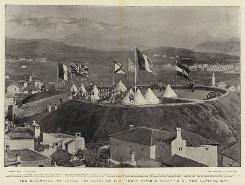 The Occupation of Canea, the Flags of the Great Powers Floating on the Battlements by Joseph Nash
