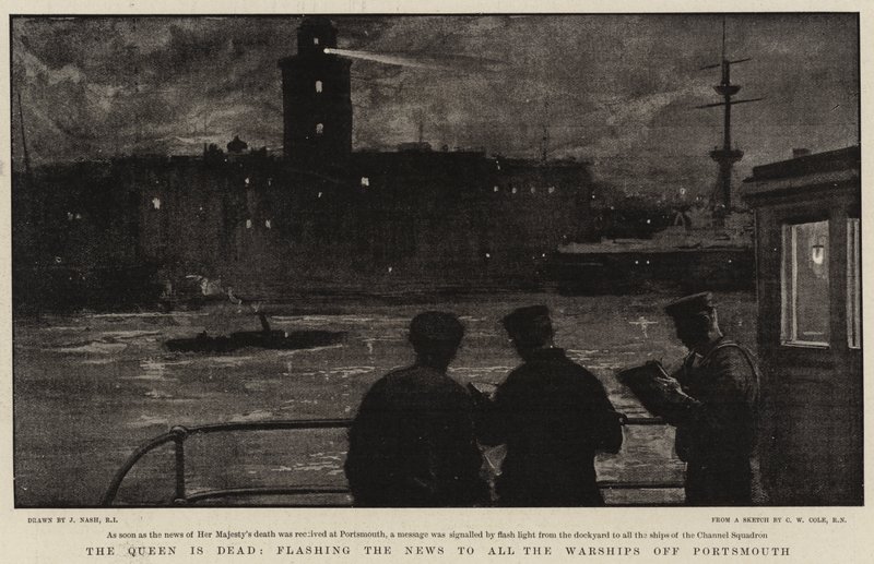 The Queen is Dead, Flashing the News to All the Warships off Portsmouth by Joseph Nash