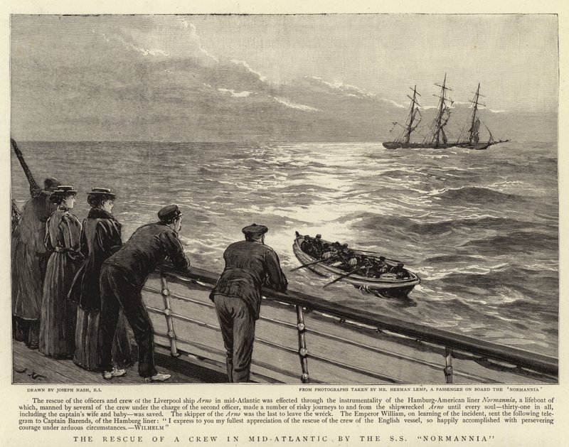 The Rescue of a Crew in Mid-Atlantic by the S S Normannia by Joseph Nash